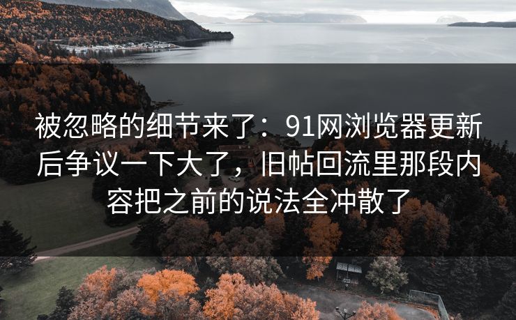 被忽略的细节来了：91网浏览器更新后争议一下大了，旧帖回流里那段内容把之前的说法全冲散了